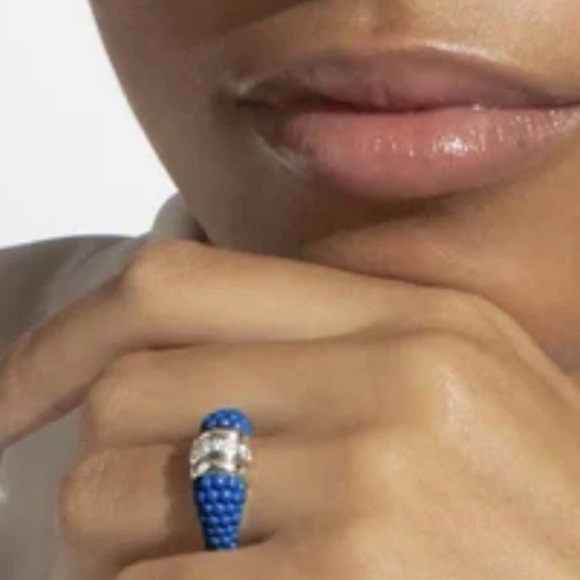 Lagos Marine Ceramic Caviar Diamond silver 925 stacking Ring New $900 sz 7 - Picture 3 of 7